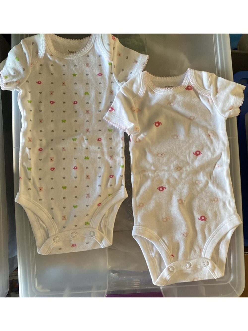 2 Carter's 3M Girl Baby Lot One Piece Snap Pink New Elephants Hearts Butterfly